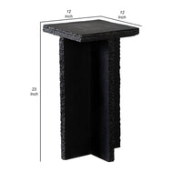 Tely Accent Side End Table, 12 Inch Square Black Slate Marble Top, X Base -BM338836