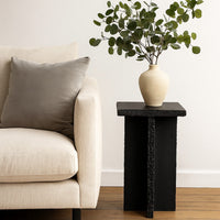 Tely Accent Side End Table, 12 Inch Square Black Slate Marble Top, X Base -BM338836