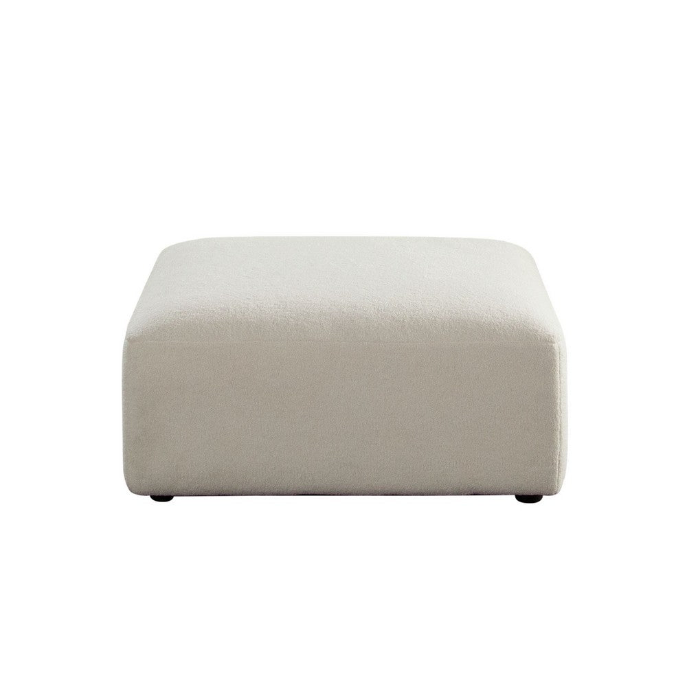 Zey Modular Ottoman, 37 Inch Square, Ivory Sherpa Fabric - BM338840