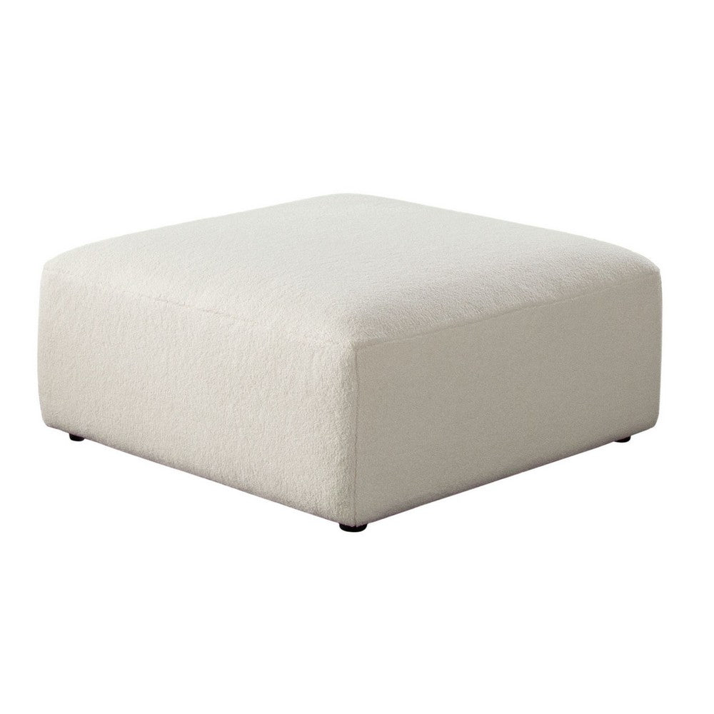 Zey Modular Ottoman, 37 Inch Square, Ivory Sherpa Fabric - BM338840