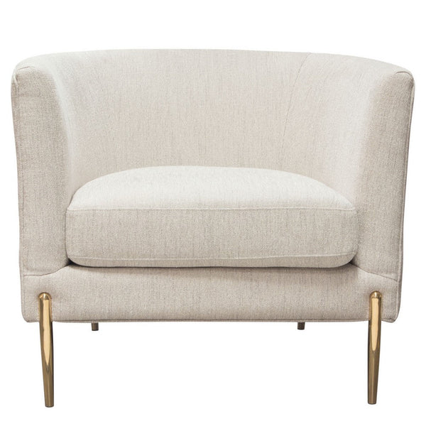 Meny Modern Accent Armchair, Light Cream Textured Fabric, Gold Metal - BM338855