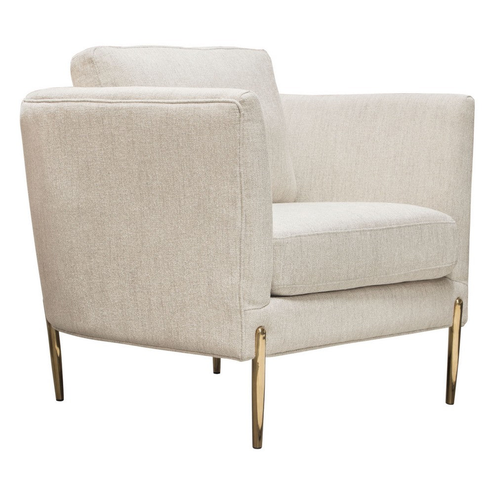 Meny Modern Accent Armchair, Light Cream Textured Fabric, Gold Metal - BM338855