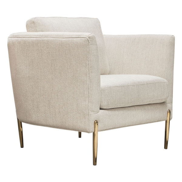Meny Modern Accent Armchair, Light Cream Textured Fabric, Gold Metal - BM338855