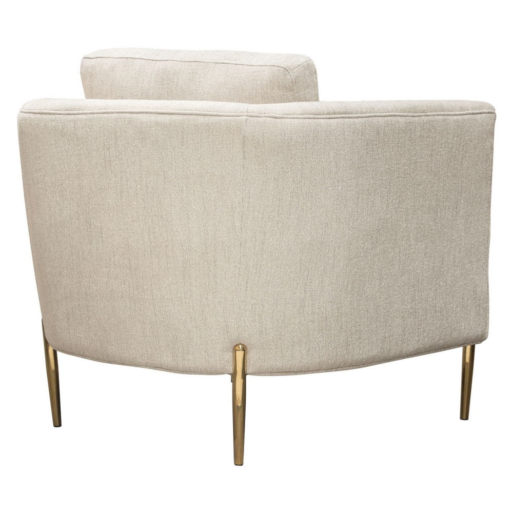 Meny Modern Accent Armchair, Light Cream Textured Fabric, Gold Metal - BM338855