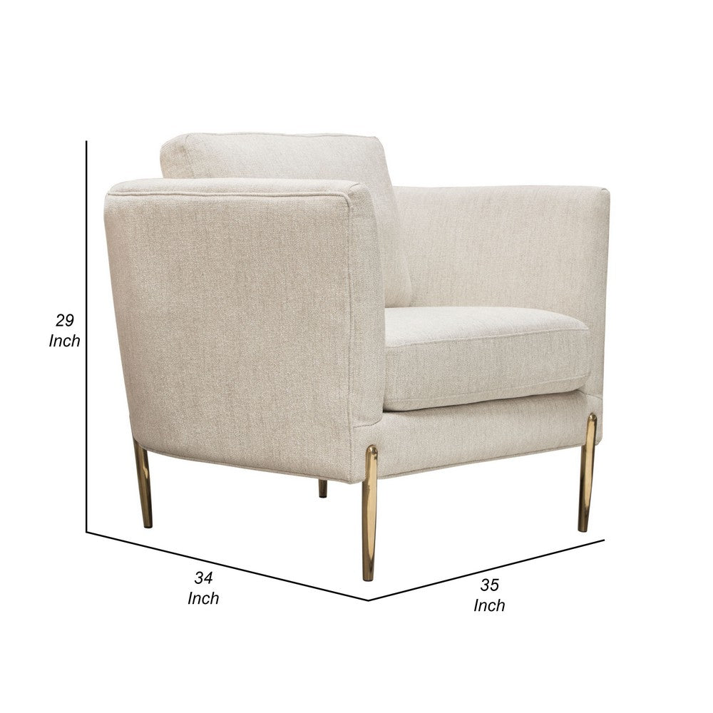 Meny Modern Accent Armchair, Light Cream Textured Fabric, Gold Metal - BM338855