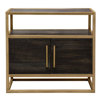 Chek 26 Inch Side Table Nightstand, 2 Doors, 1 Shelf,  Dark Brown, Gold Steel - BM338863