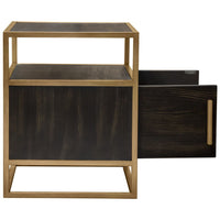Chek 26 Inch Side Table Nightstand, 2 Doors, 1 Shelf,  Dark Brown, Gold Steel - BM338863