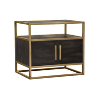 Chek 26 Inch Side Table Nightstand, 2 Doors, 1 Shelf,  Dark Brown, Gold Steel - BM338863