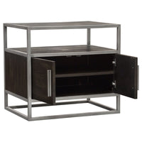 Chek 26 Inch Side Table Nightstand, 2 Doors, 1 Shelf,  Dark Brown, Silver Steel - BM338864