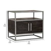 Chek 26 Inch Side Table Nightstand, 2 Doors, 1 Shelf,  Dark Brown, Silver Steel - BM338864
