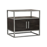 Chek 26 Inch Side Table Nightstand, 2 Doors, 1 Shelf,  Dark Brown, Silver Steel - BM338864