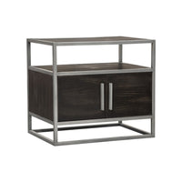 Chek 26 Inch Side Table Nightstand, 2 Doors, 1 Shelf,  Dark Brown, Silver Steel - BM338864