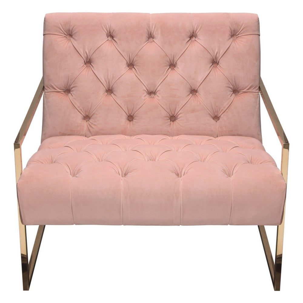Masy Accent Armchair, Diamond Tufted Blush Pink Velvet, Gold Steel - BM338882