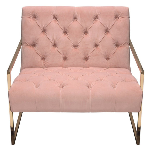 Masy Accent Armchair, Diamond Tufted Blush Pink Velvet, Gold Steel - BM338882