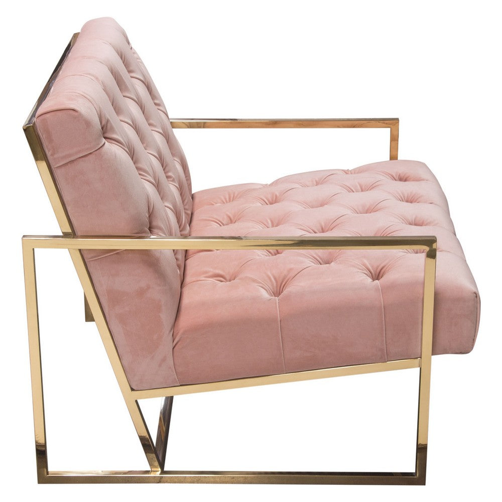 Masy Accent Armchair, Diamond Tufted Blush Pink Velvet, Gold Steel - BM338882