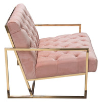 Masy Accent Armchair, Diamond Tufted Blush Pink Velvet, Gold Steel - BM338882