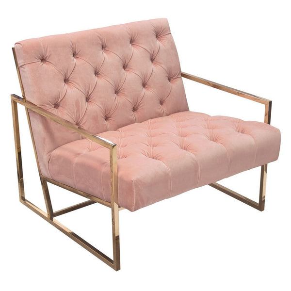 Masy Accent Armchair, Diamond Tufted Blush Pink Velvet, Gold Steel - BM338882