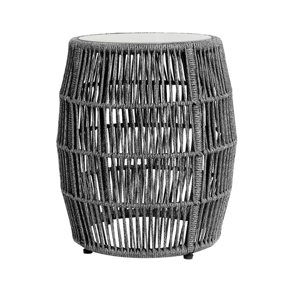 Himo Outdoor Side End Table, Gray Rope Body, 19 Inch Round Superstone Top - BM338897