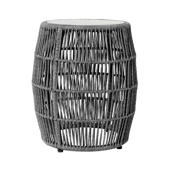 Himo Outdoor Side End Table, Gray Rope Body, 19 Inch Round Superstone Top - BM338897