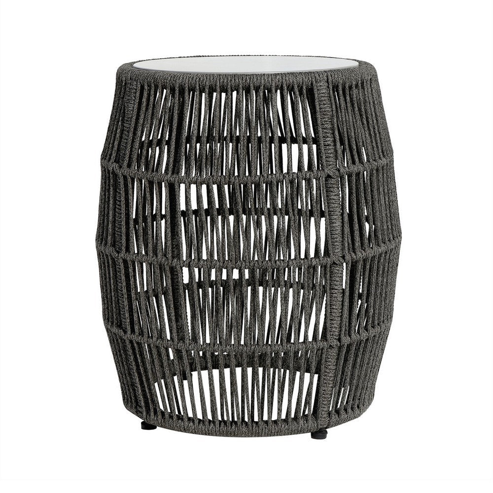 Himo Outdoor End Table, Charcoal Gray Rope Body, 19 Inch Round Superstone Top - BM338898