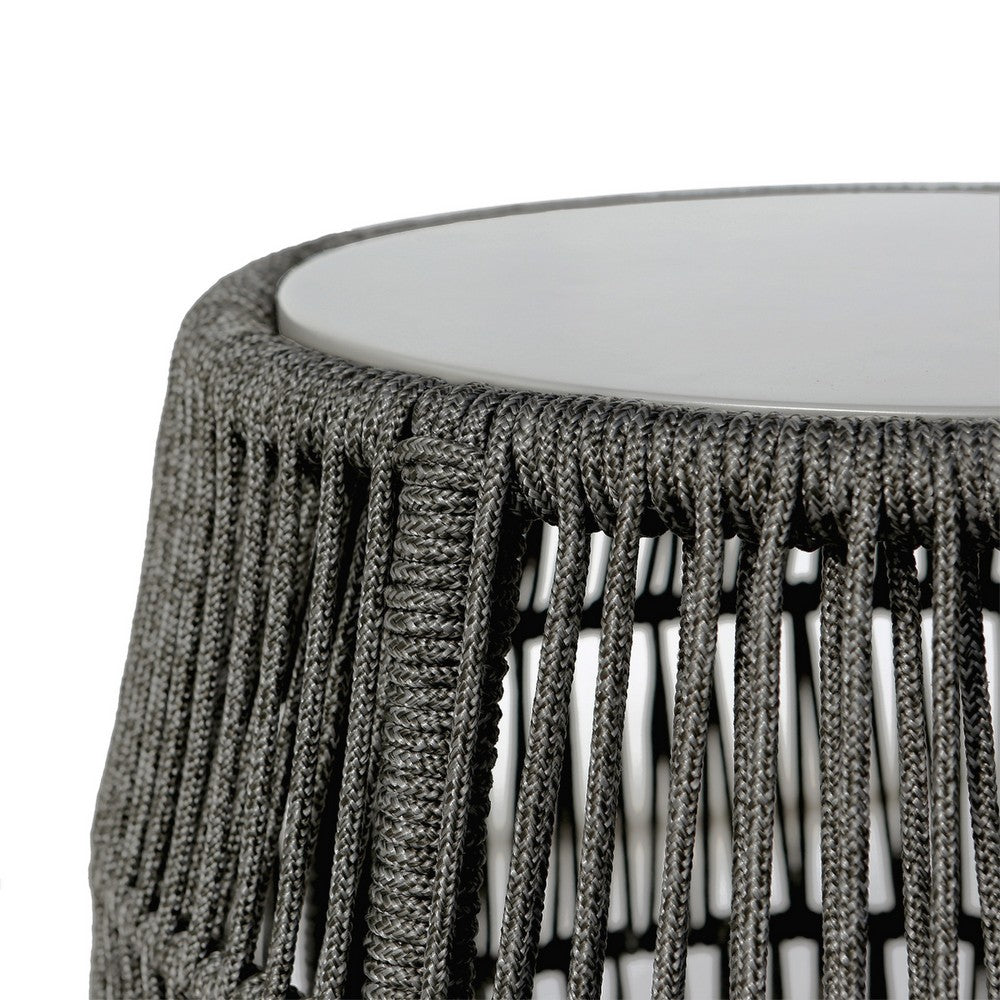 Himo Outdoor End Table, Charcoal Gray Rope Body, 19 Inch Round Superstone Top - BM338898