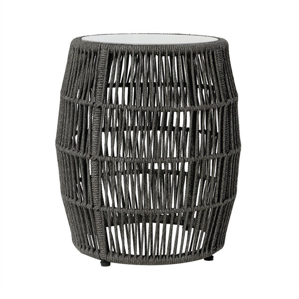 Himo Outdoor End Table, Charcoal Gray Rope Body, 19 Inch Round Superstone Top - BM338898