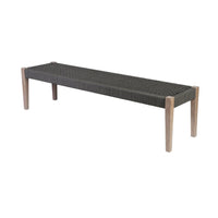 Rwan Patio Dining Bench, 71 Inch Gray Woven Seat, Brown Wood Frame - BM338899