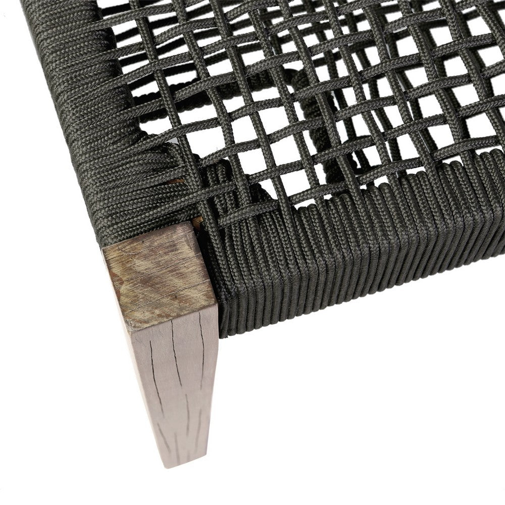 Rwan Patio Dining Bench, 71 Inch Gray Woven Seat, Brown Wood Frame - BM338899