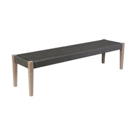 Rwan Patio Dining Bench, 71 Inch Gray Woven Seat, Brown Wood Frame - BM338899