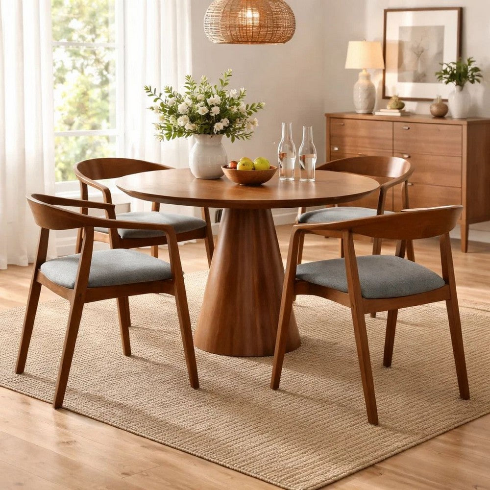 Alana Dining Chair Set of 2, Walnut Brown Wood, Charcoal Gray Fabric - BM339024