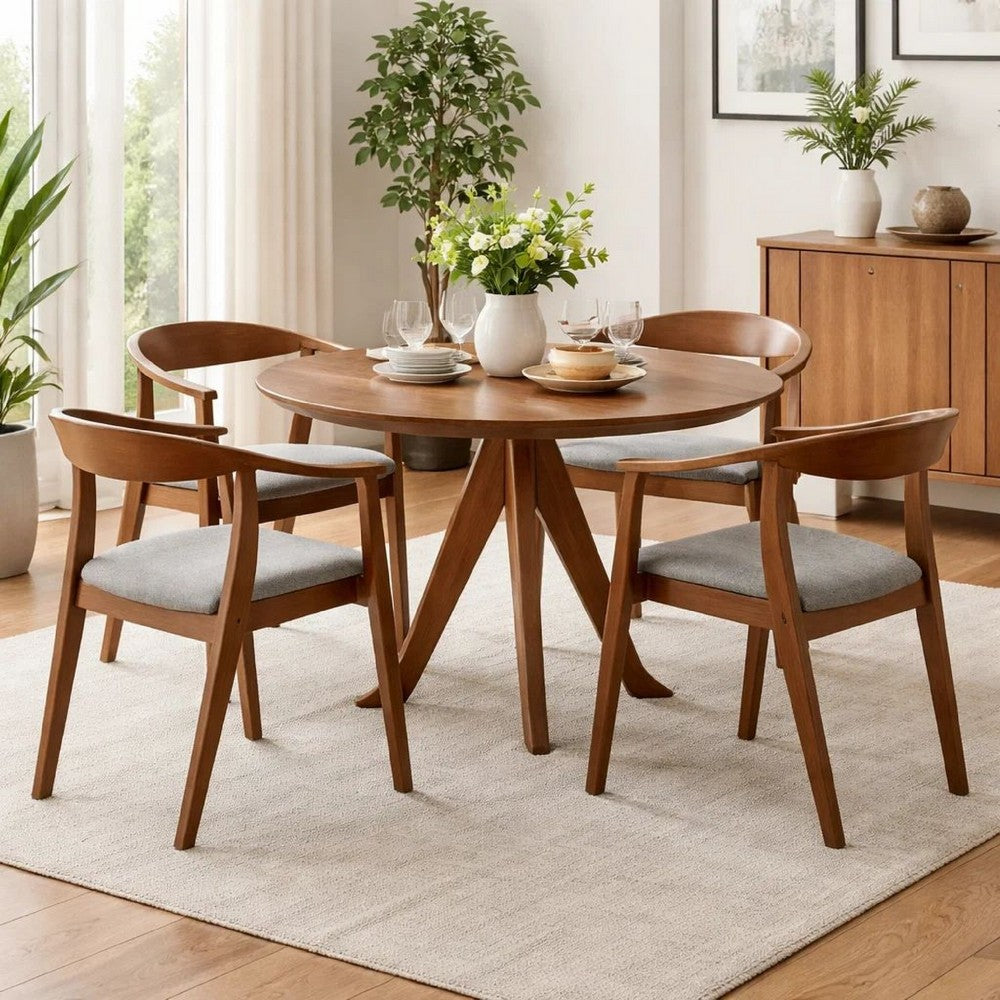 Alana Dining Chair Set of 2, Walnut Brown Wood, Charcoal Gray Fabric - BM339024