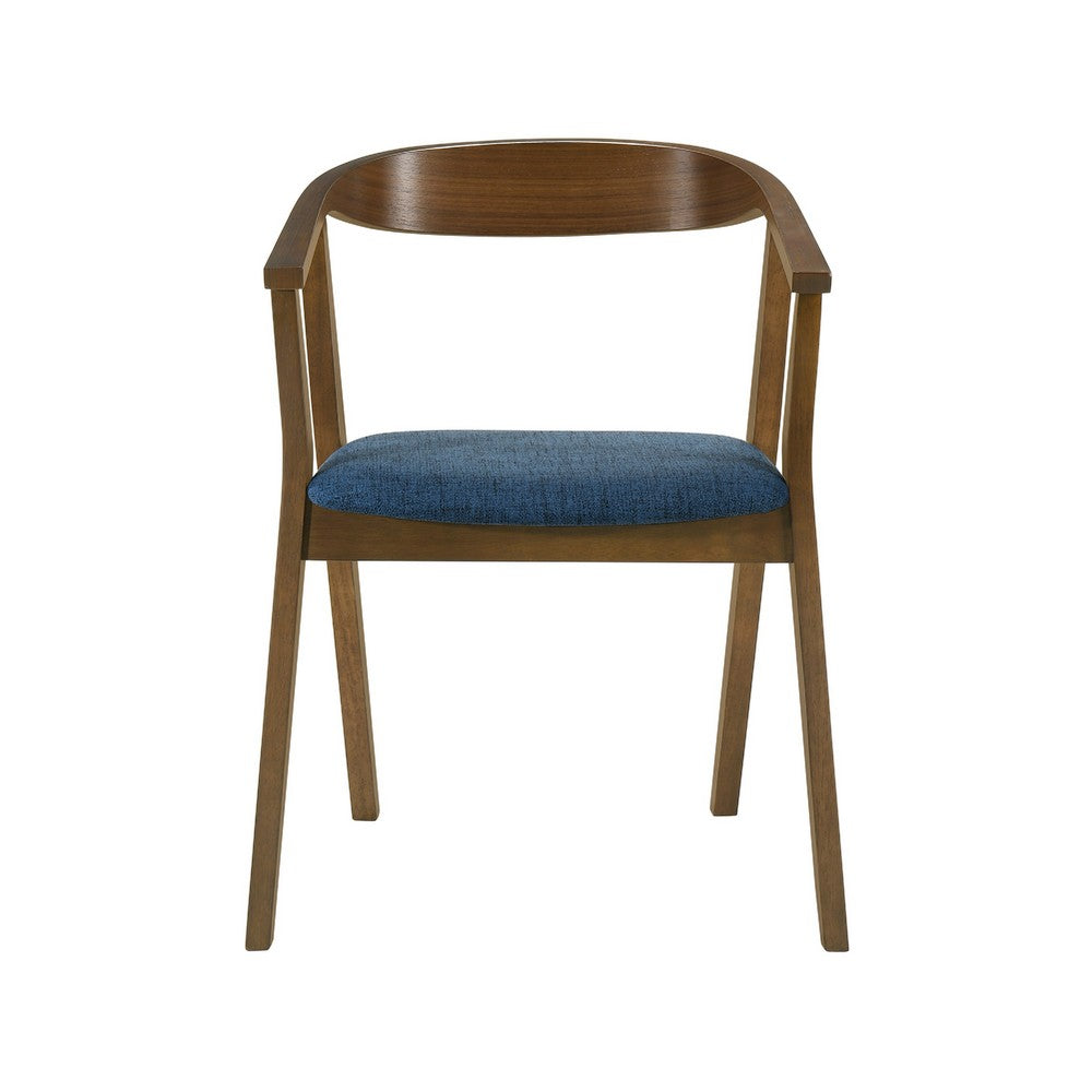 Alana Dining Chair Set of 2, Walnut Brown Wood Frame, Blue Fabric - BM339025