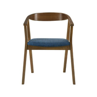 Alana Dining Chair Set of 2, Walnut Brown Wood Frame, Blue Fabric - BM339025