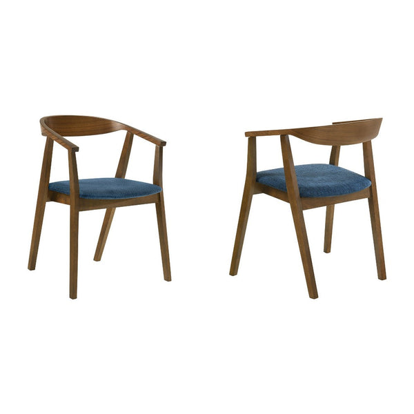 Alana Dining Chair Set of 2, Walnut Brown Wood Frame, Blue Fabric - BM339025