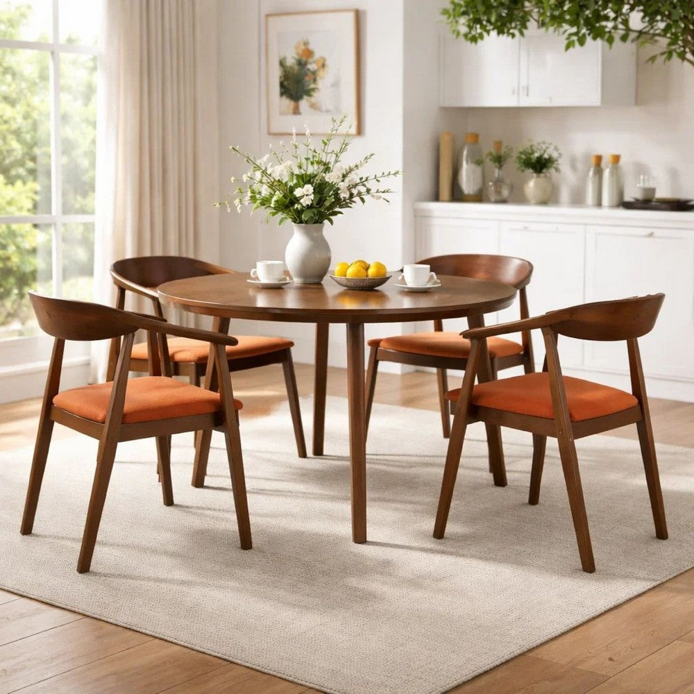Alana Dining Chair Set of 2, Walnut Brown Wood Frame, Orange Fabric - BM339026