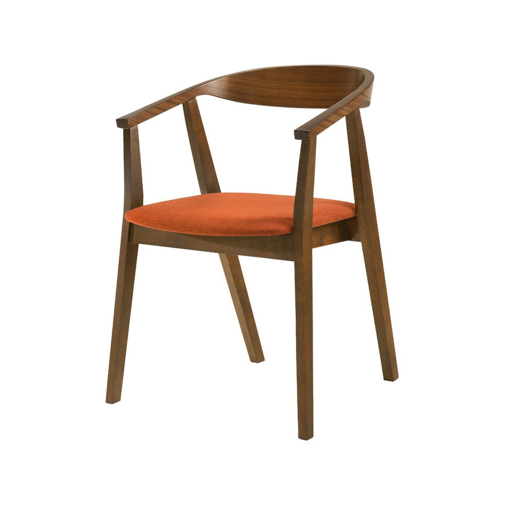 Alana Dining Chair Set of 2, Walnut Brown Wood Frame, Orange Fabric - BM339026