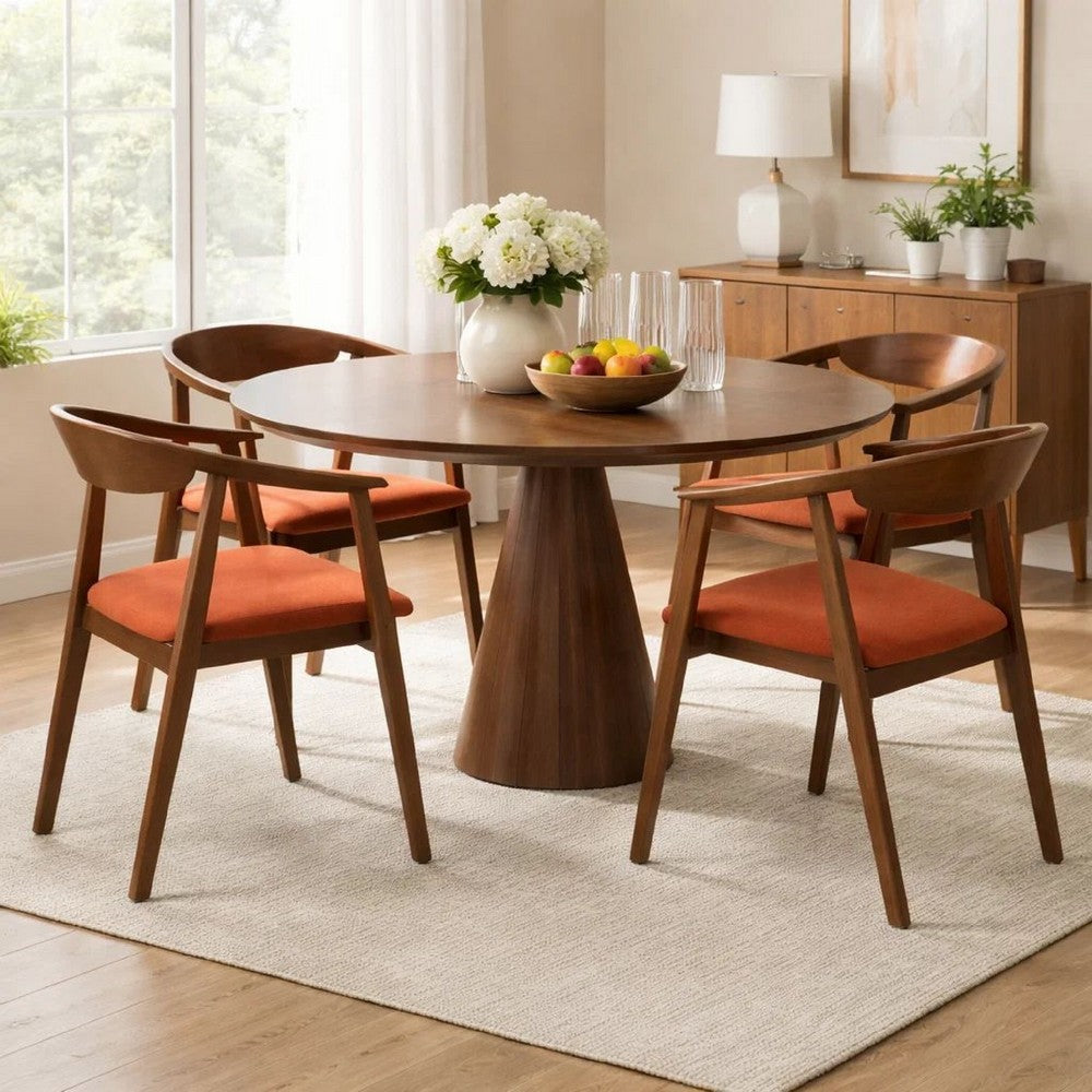 Alana Dining Chair Set of 2, Walnut Brown Wood Frame, Orange Fabric - BM339026