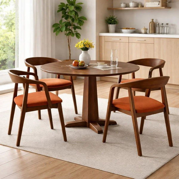 Alana Dining Chair Set of 2, Walnut Brown Wood Frame, Orange Fabric - BM339026