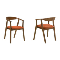 Alana Dining Chair Set of 2, Walnut Brown Wood Frame, Orange Fabric - BM339026