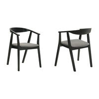 Alana Dining Chair Set of 2, Black Wood Frame, Charcoal Gray Fabric - BM339027