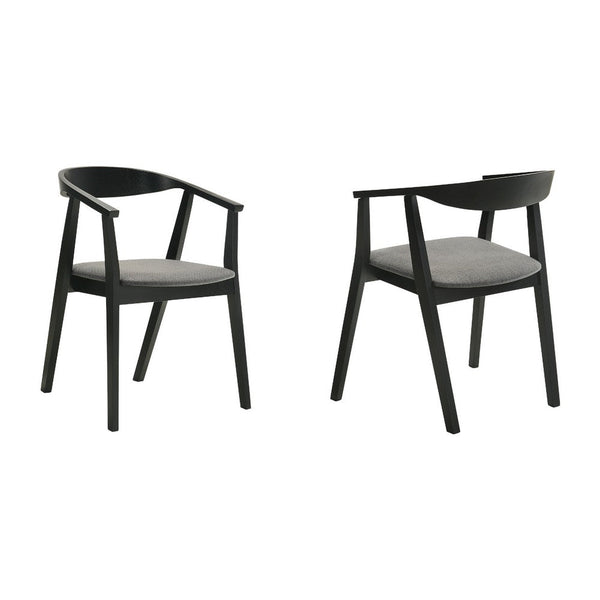 Alana Dining Chair Set of 2, Black Wood Frame, Charcoal Gray Fabric - BM339027