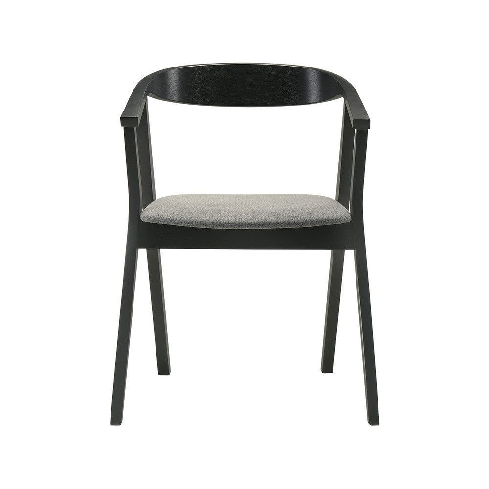 Alana Dining Chair Set of 2, Black Wood Frame, Charcoal Gray Fabric - BM339027