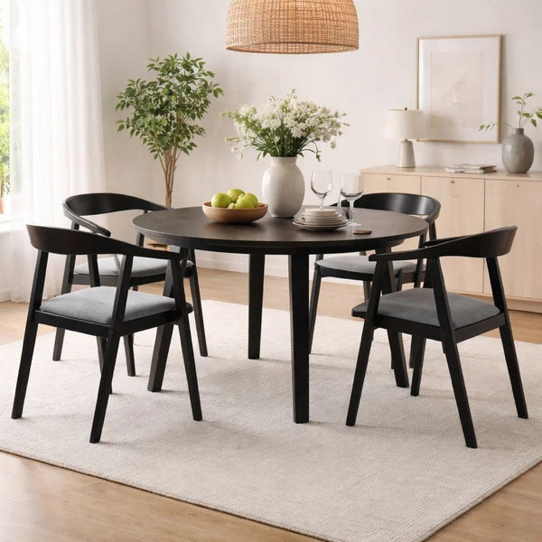 Alana Dining Chair Set of 2, Black Wood Frame, Charcoal Gray Fabric - BM339027