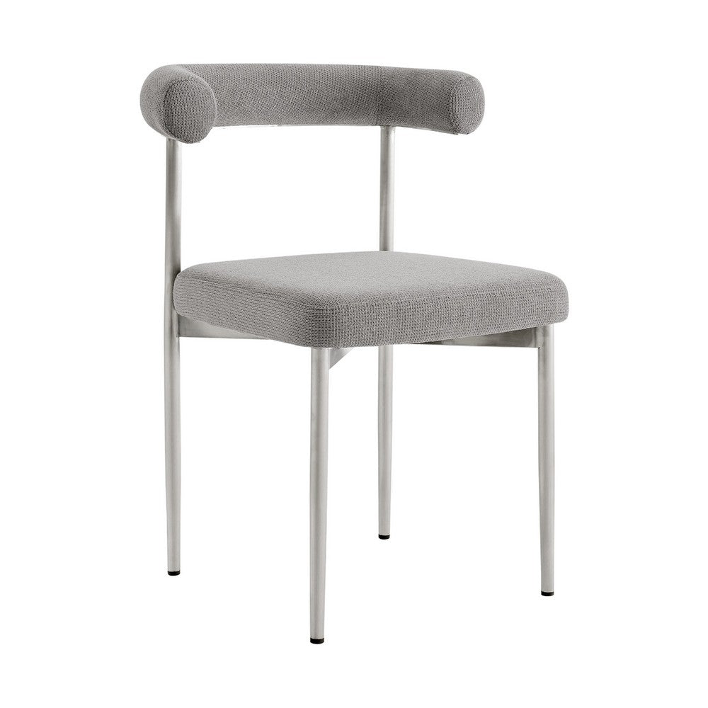 Shany Dining Chair Set of 2, Brushed Steel Curved Back, Gray Polyester - BM339080