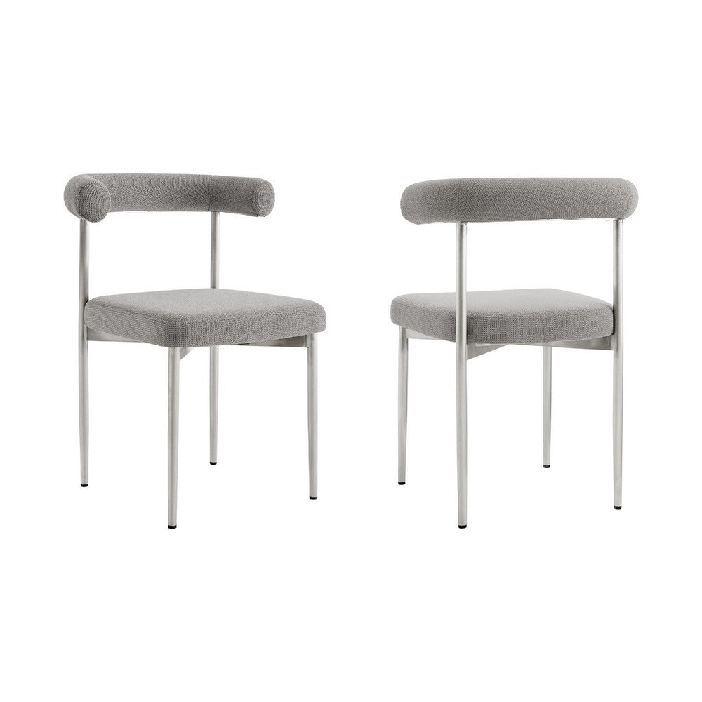 Shany Dining Chair Set of 2, Brushed Steel Curved Back, Gray Polyester - BM339080