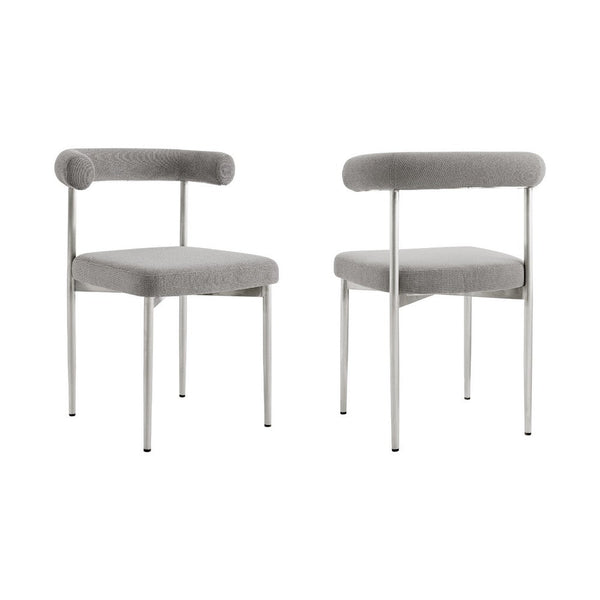 Shany Dining Chair Set of 2, Brushed Steel Curved Back, Gray Polyester - BM339080