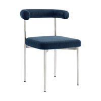 Shany Dining Chair Set of 2, Curved Back Brushed Steel, Blue Polyester - BM339081