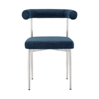 Shany Dining Chair Set of 2, Curved Back Brushed Steel, Blue Polyester - BM339081