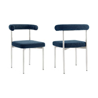 Shany Dining Chair Set of 2, Curved Back Brushed Steel, Blue Polyester - BM339081