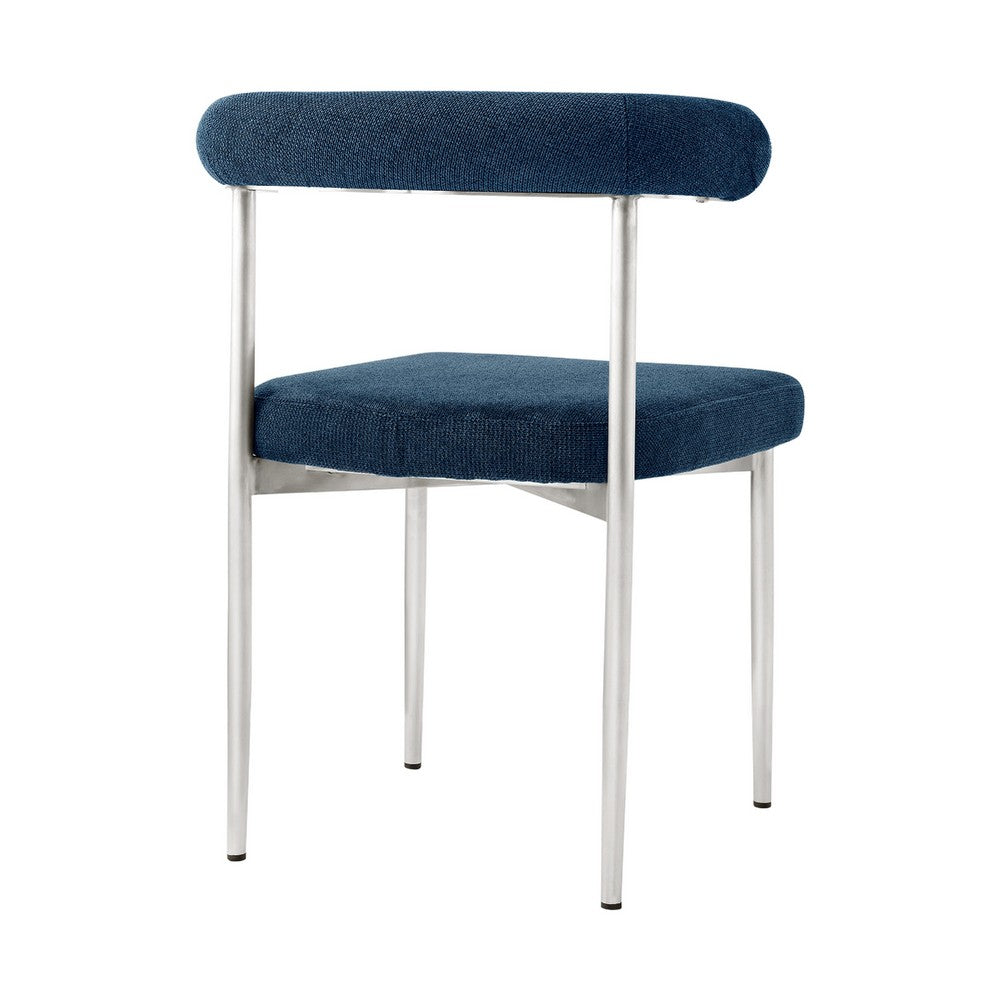Shany Dining Chair Set of 2, Curved Back Brushed Steel, Blue Polyester - BM339081